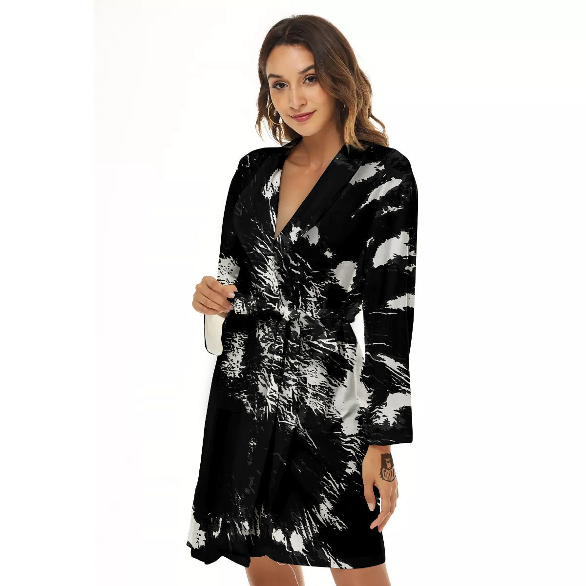Spiral Tie Dye Black Backed Print Women's Robe-grizzshop