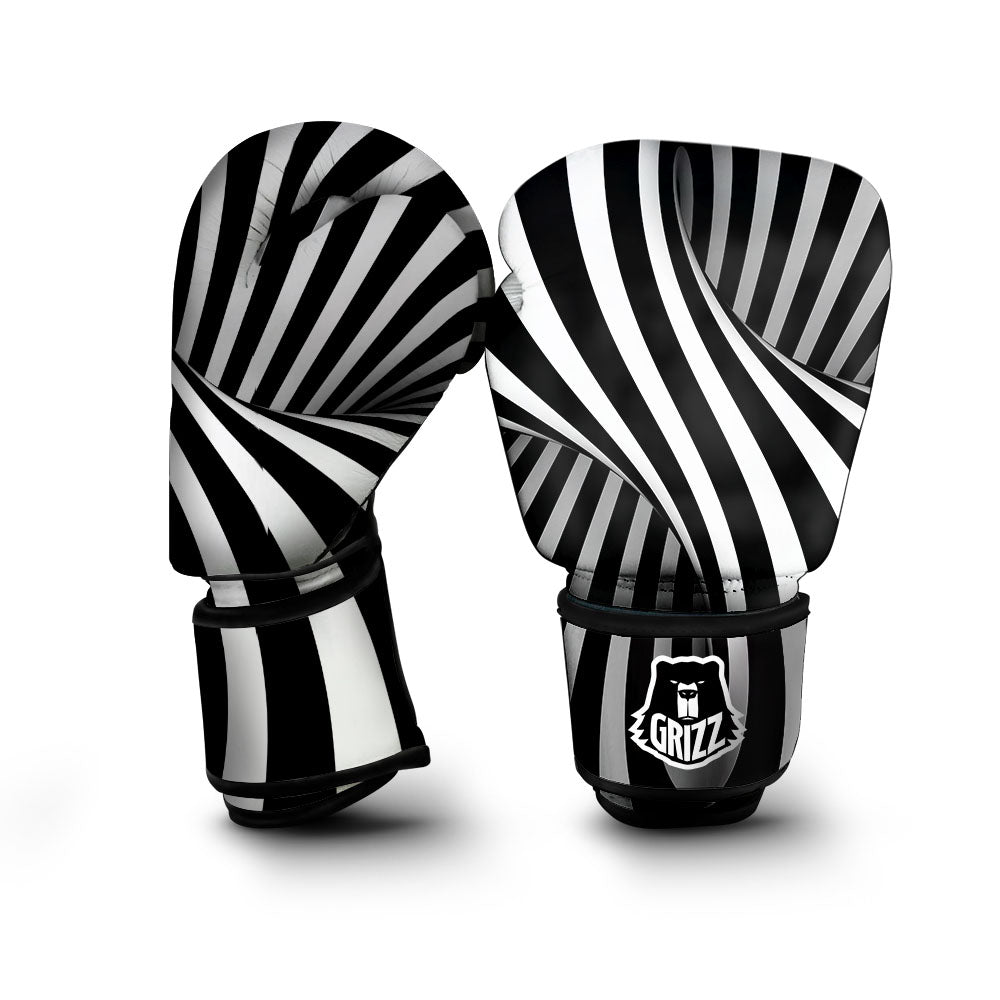 Spiral Twist Illusion White And Black Print Boxing Gloves-grizzshop