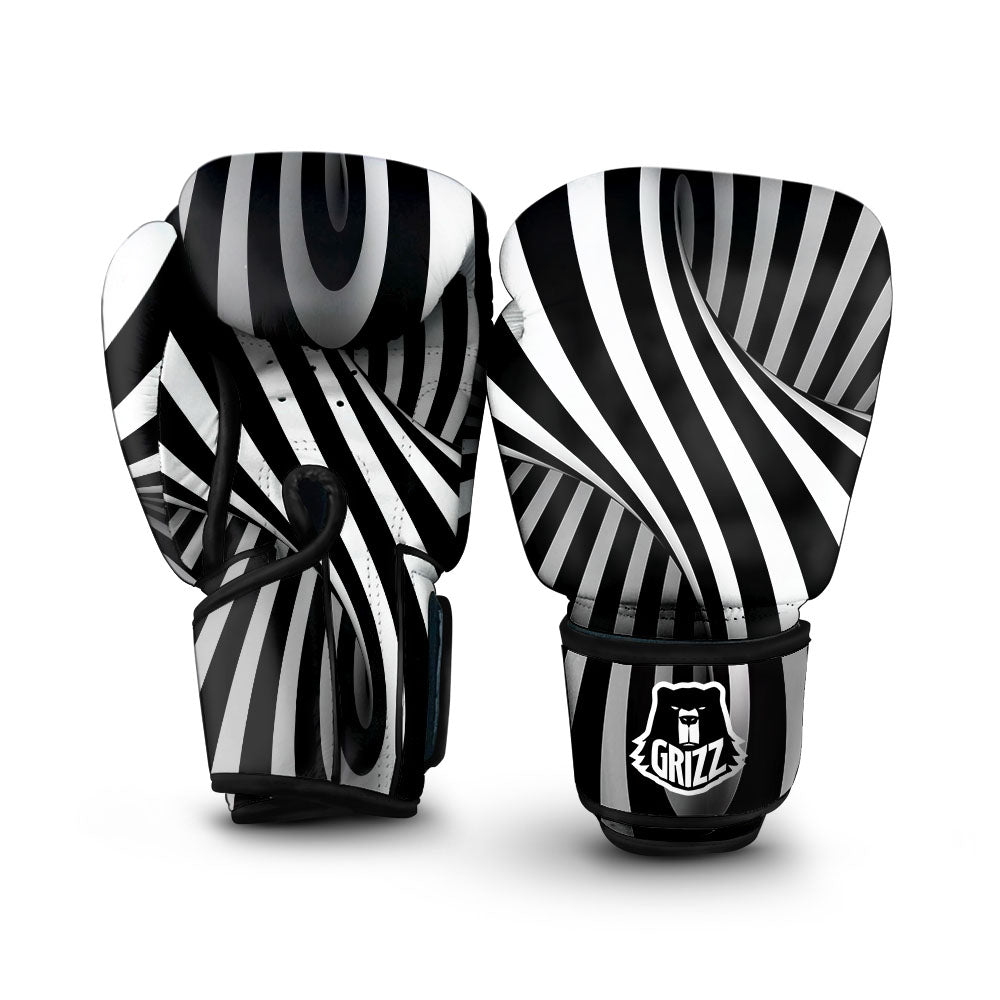 Spiral Twist Illusion White And Black Print Boxing Gloves-grizzshop
