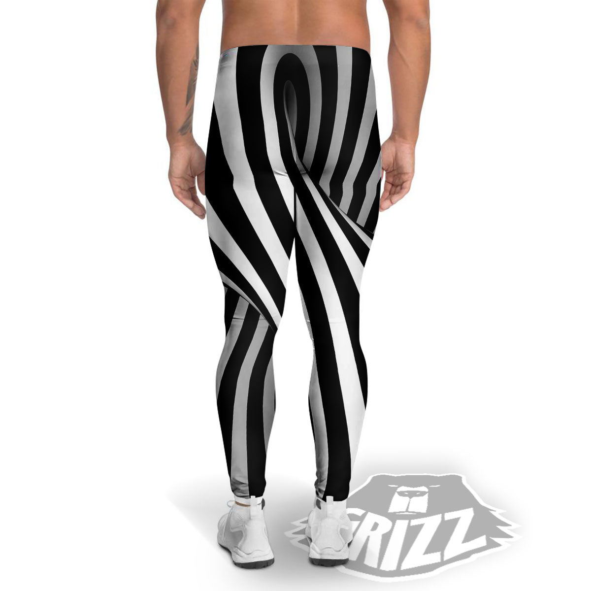 Spiral Twist Illusion White And Black Print Men's Leggings-grizzshop