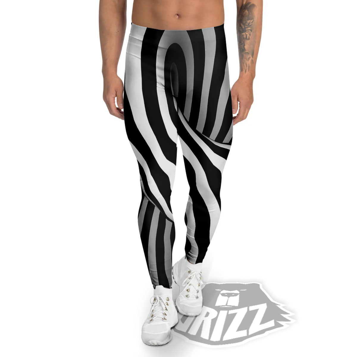 Spiral Twist Illusion White And Black Print Men's Leggings-grizzshop