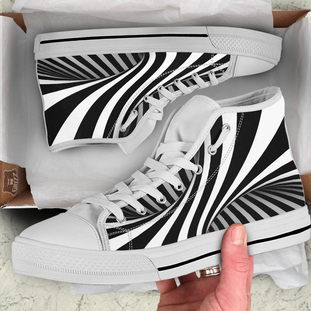 Spiral Twist Illusion White And Black Print White High Top Shoes-grizzshop