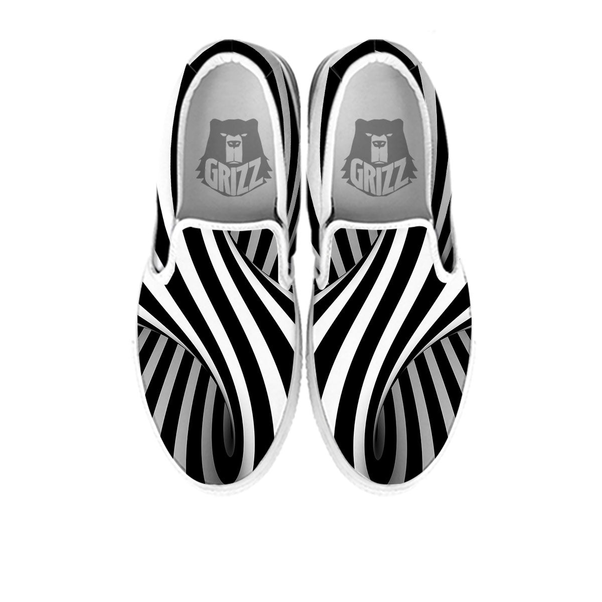Spiral Twist Illusion White And Black Print White Slip On Shoes-grizzshop
