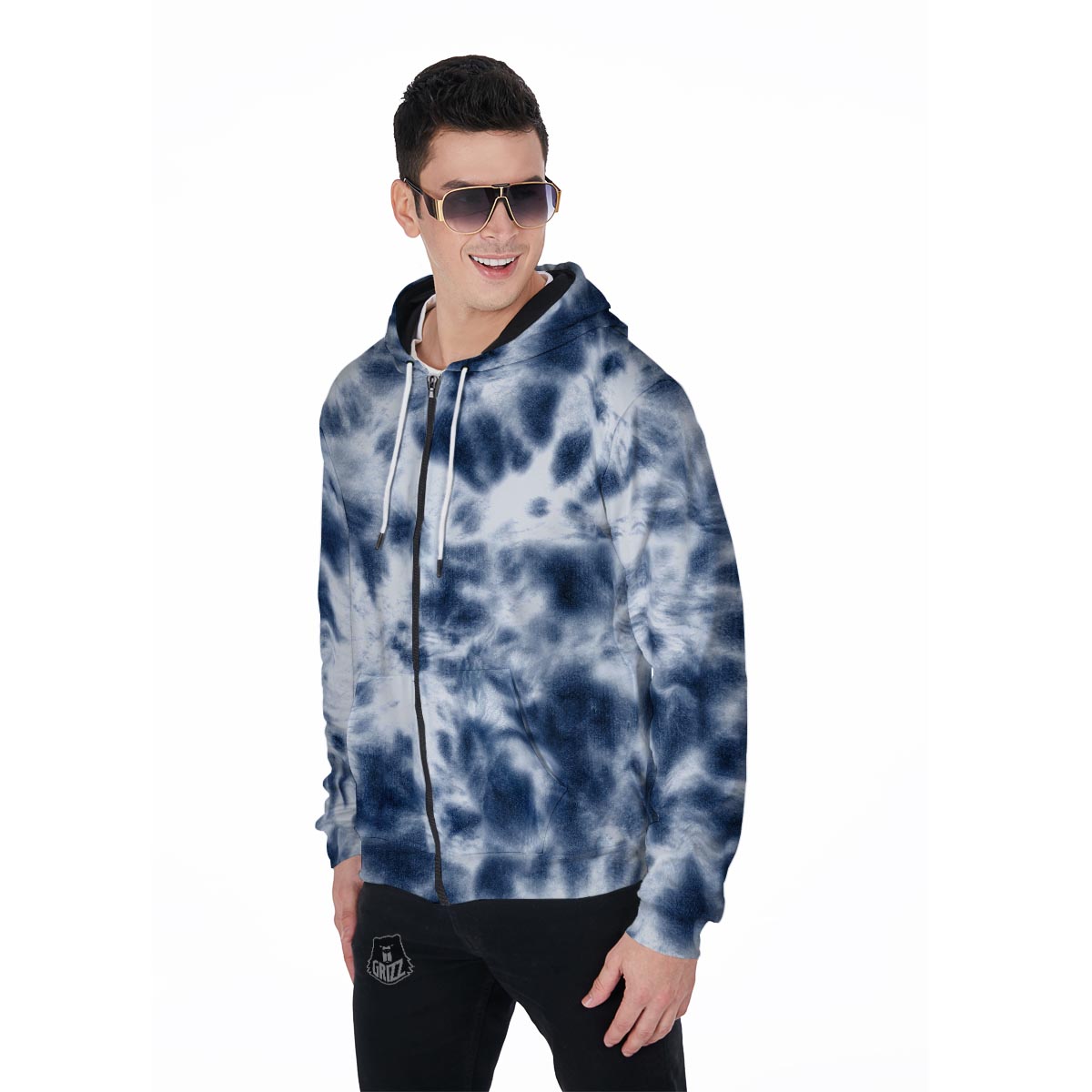 Spiral Blue Tie Dye Men's Zip Up Hoodie-grizzshop