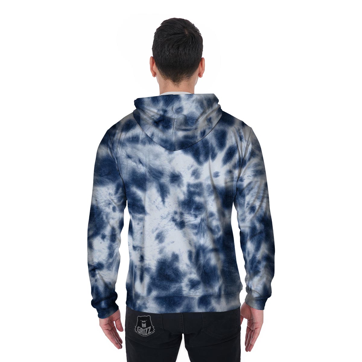Spiral Blue Tie Dye Men's Zip Up Hoodie-grizzshop