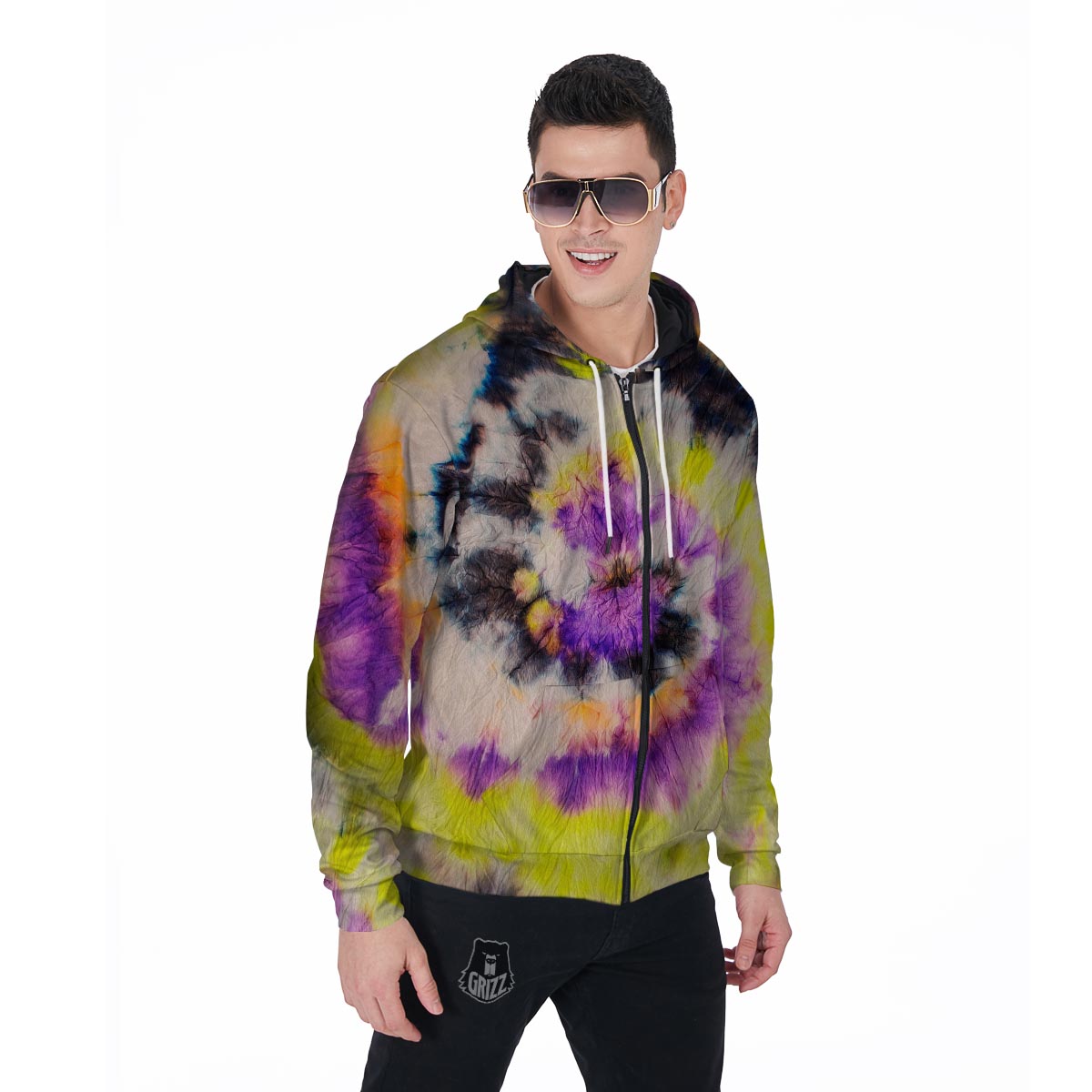 Spiral Hippie Tie Dye Men's Zip Up Hoodie-grizzshop