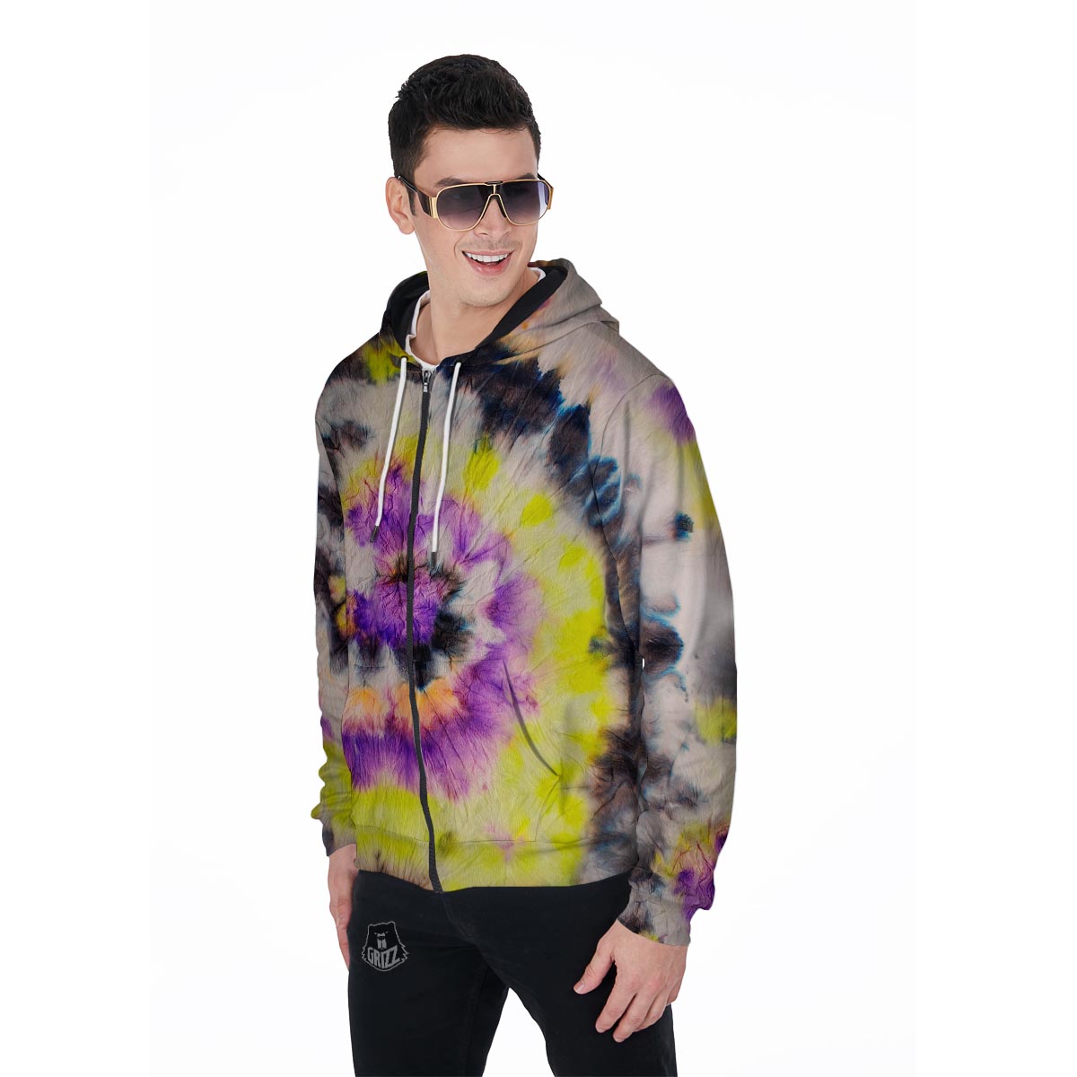 Spiral Hippie Tie Dye Men's Zip Up Hoodie-grizzshop
