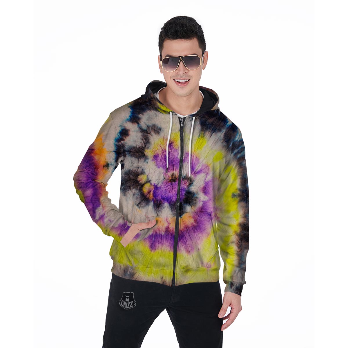 Spiral Hippie Tie Dye Men's Zip Up Hoodie-grizzshop