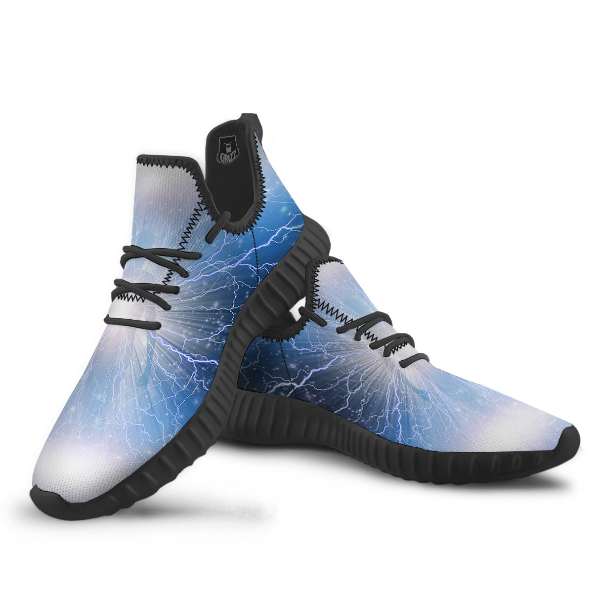 Spirit Blue Abstract Print Black Walking Shoes-grizzshop