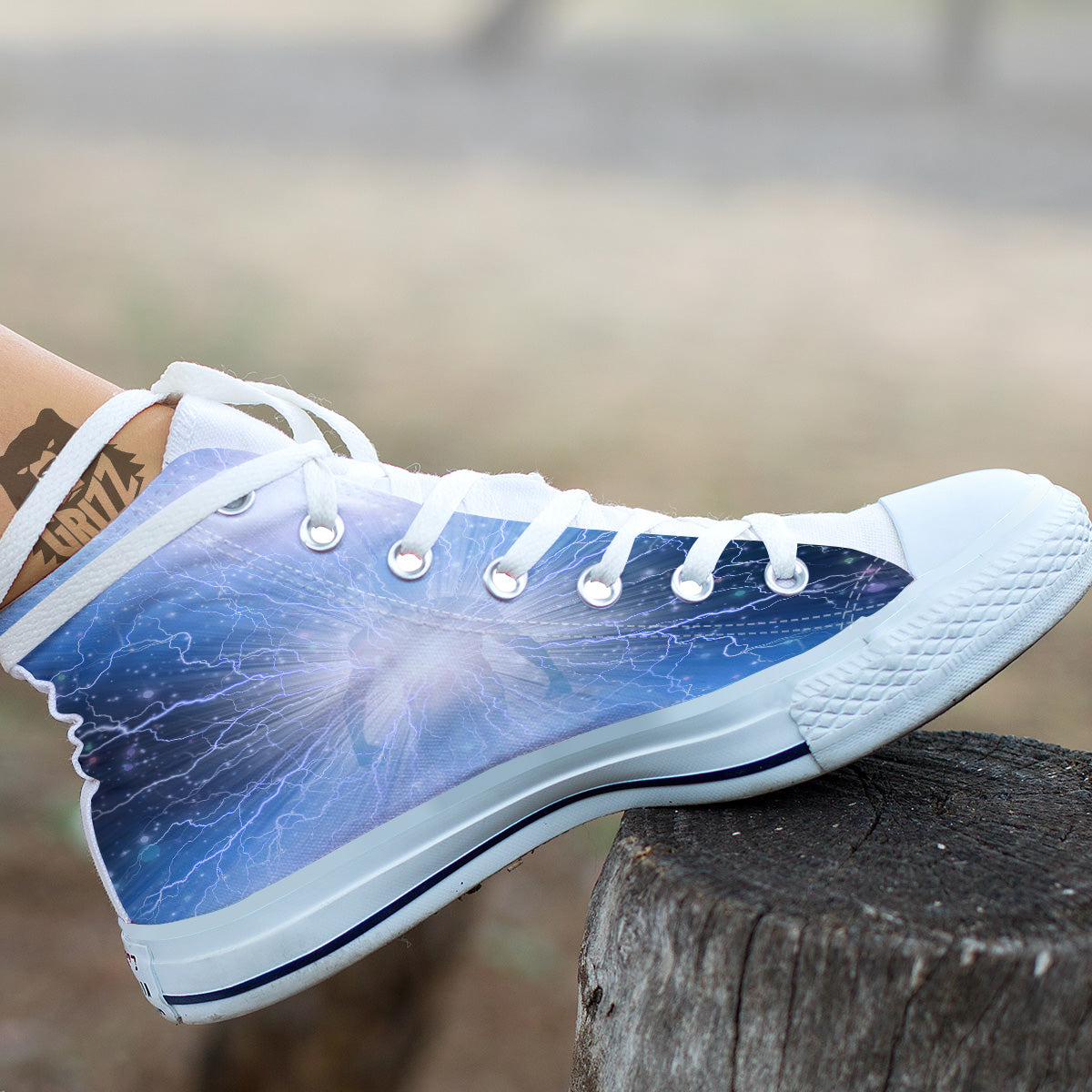 Spirit Blue Abstract Print White High Top Shoes-grizzshop