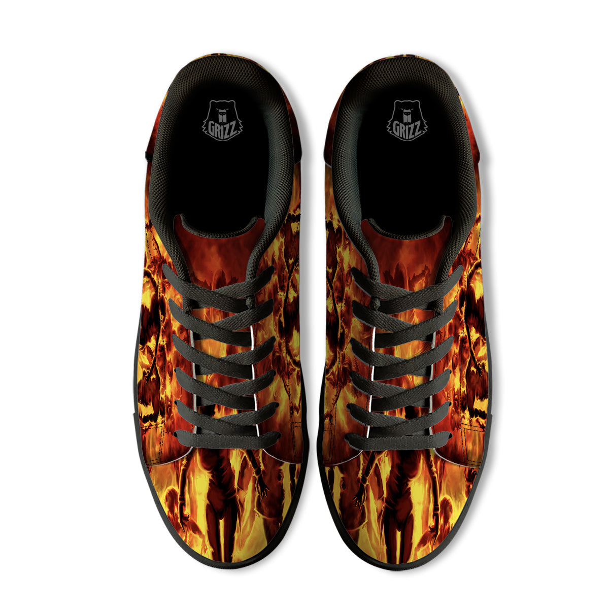 Spirit In Fire Hell Print Black Low Top Sneakers-grizzshop
