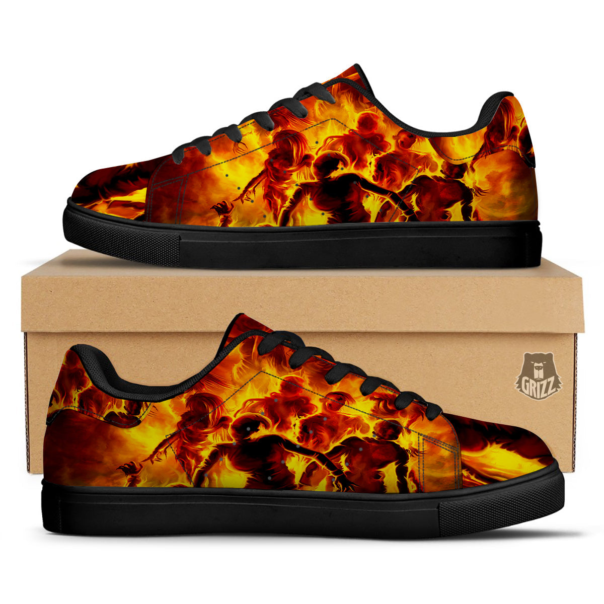 Spirit In Fire Hell Print Black Low Top Sneakers-grizzshop