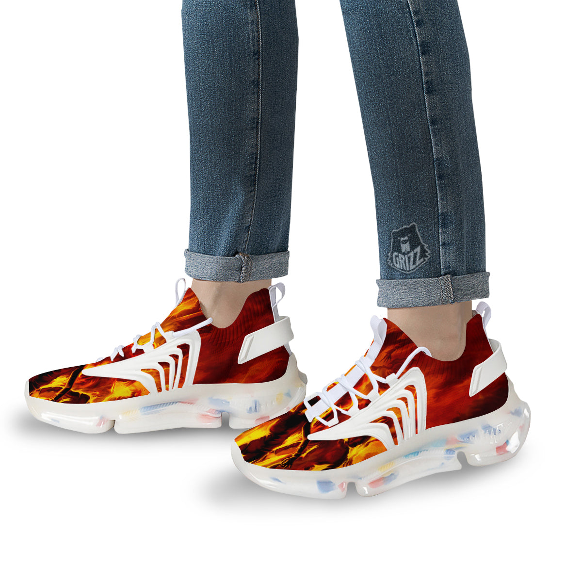 Spirit In Fire Hell Print White Gym Shoes-grizzshop