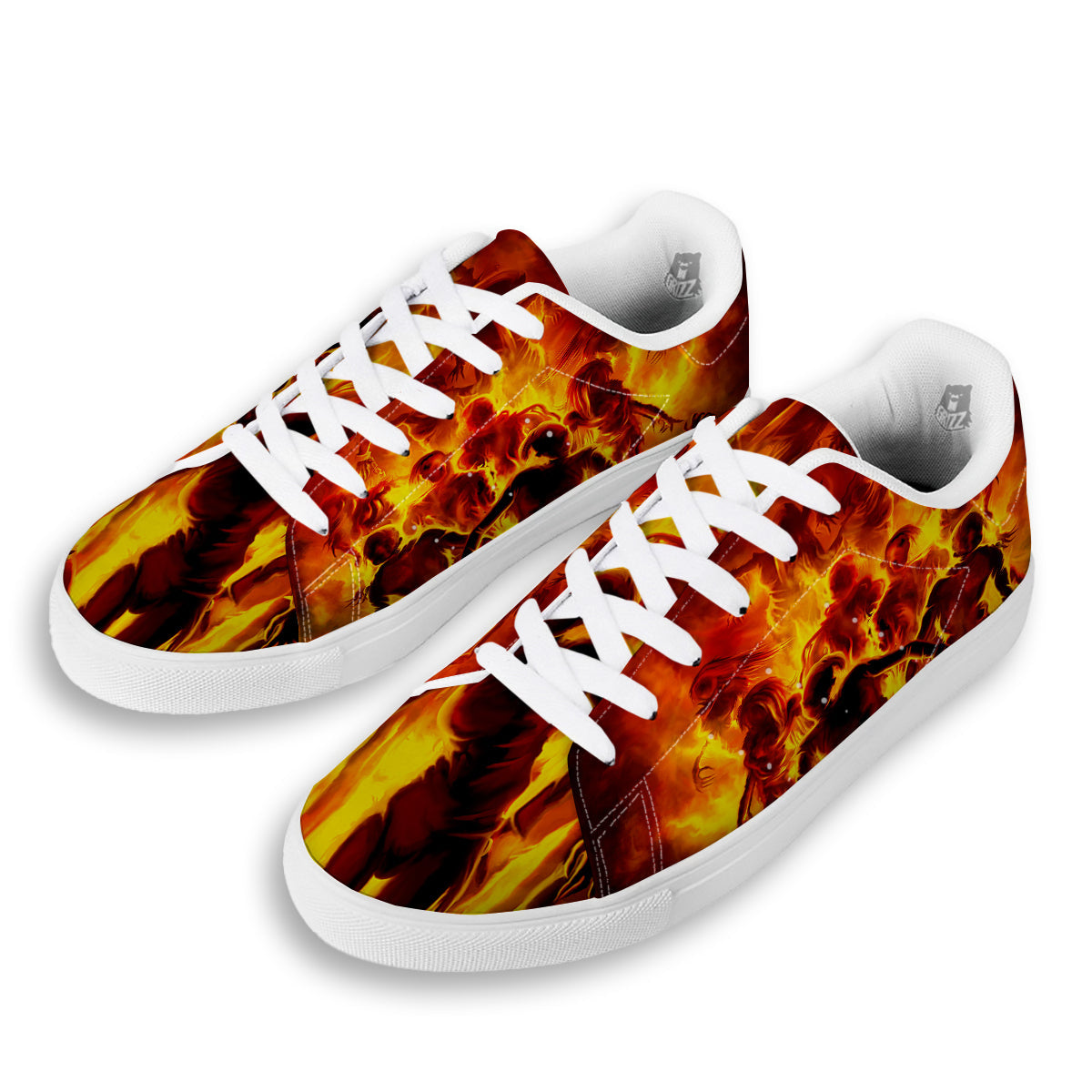 Spirit In Fire Hell Print White Low Top Sneakers-grizzshop