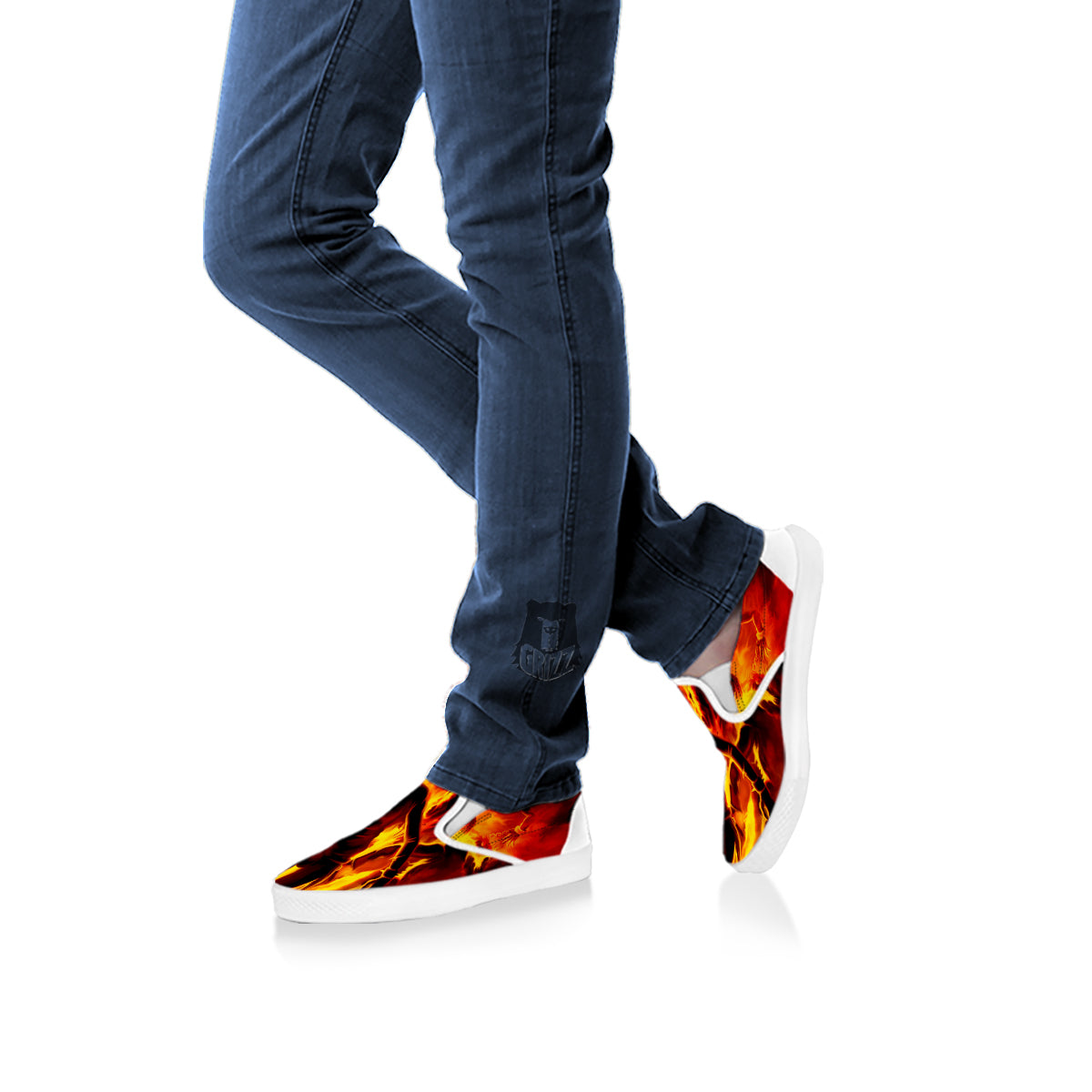 Spirit In Fire Hell Print White Slip On Shoes-grizzshop