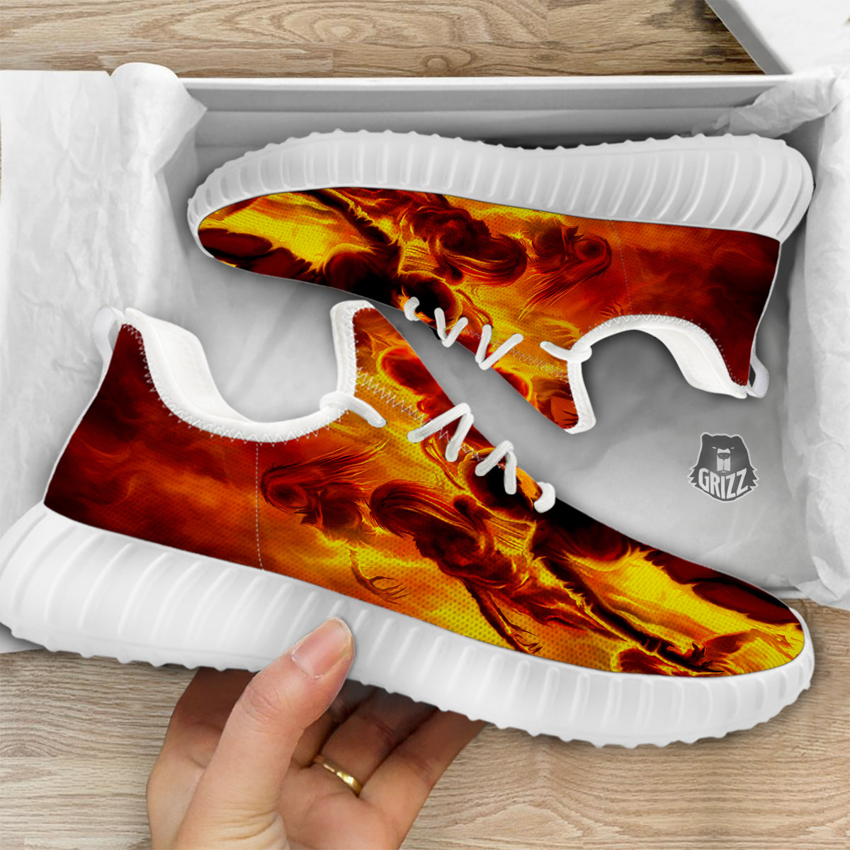 Spirit In Fire Hell Print White Walking Shoes-grizzshop