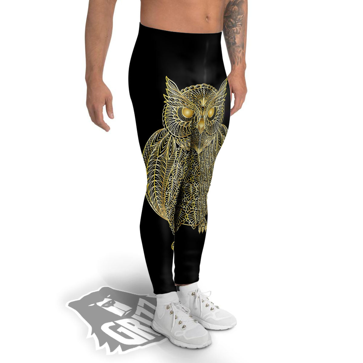 Spirit Owl Gold Print Men's Leggings-grizzshop