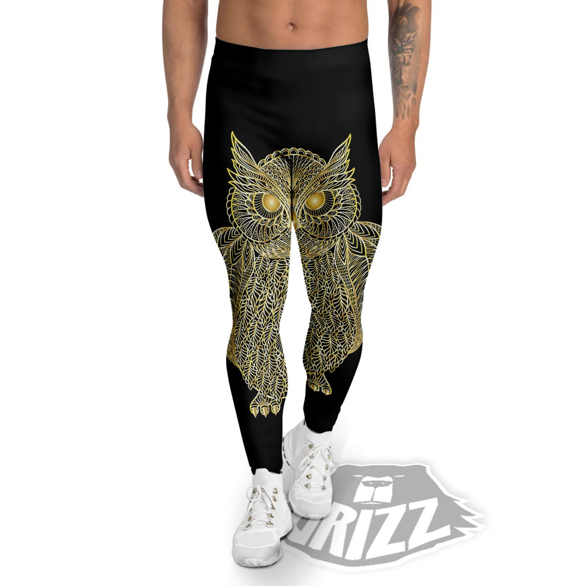 Spirit Owl Gold Print Men's Leggings-grizzshop