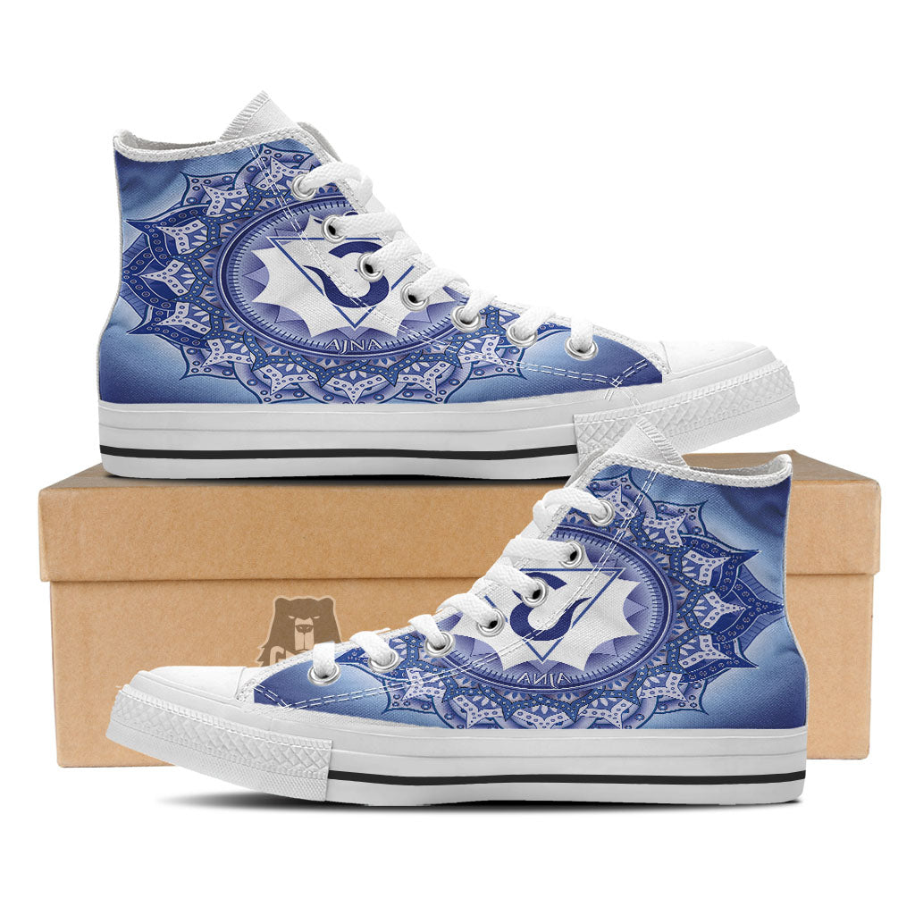 Spiritual Ajna Chakra Print White High Top Shoes-grizzshop