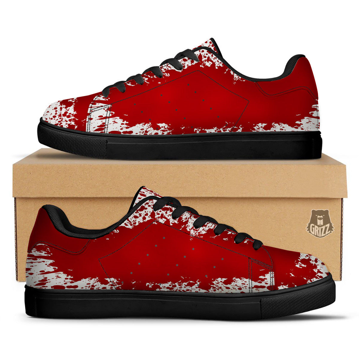 Splashed Blood Print Black Low Top Sneakers-grizzshop
