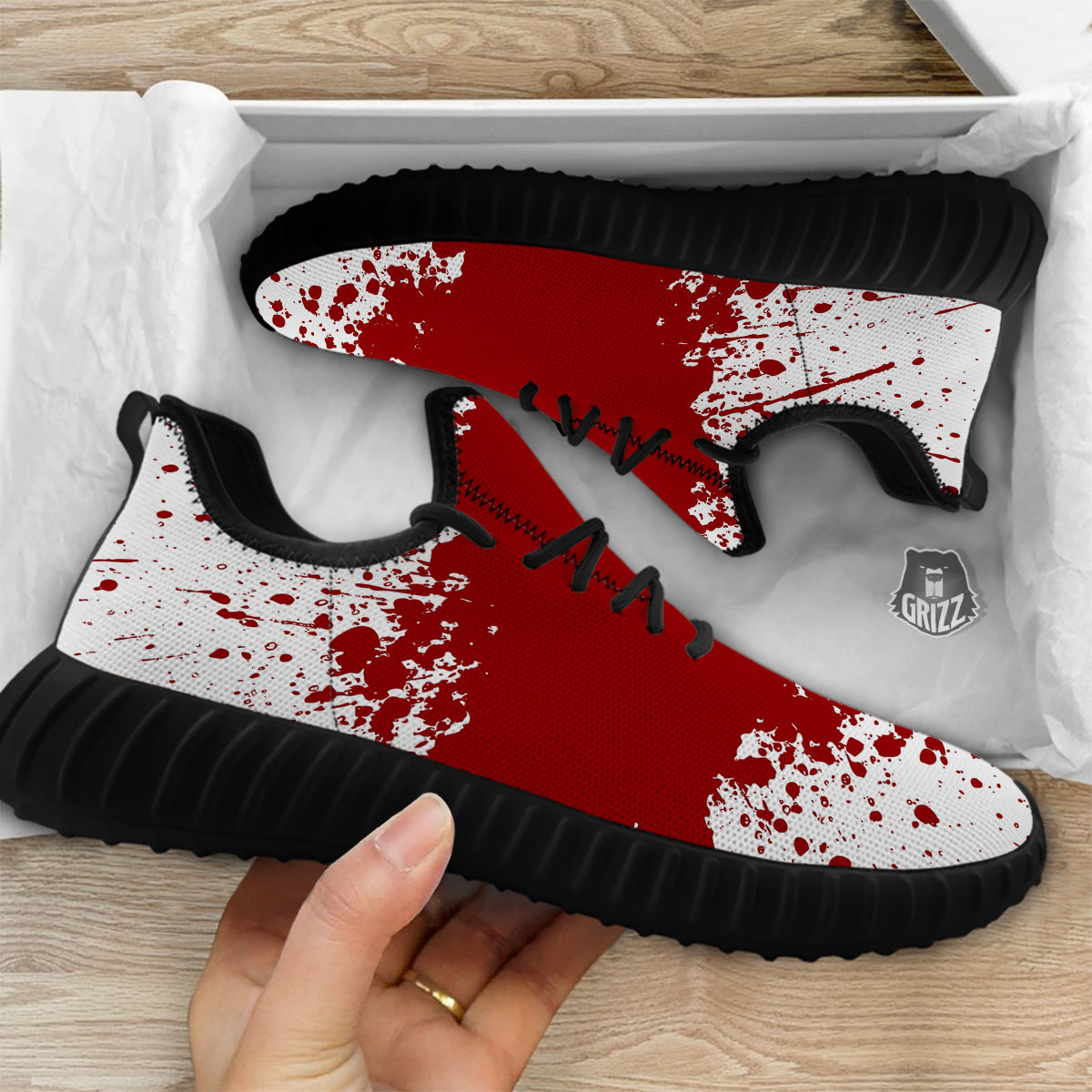 Splashed Blood Print Black Walking Shoes-grizzshop