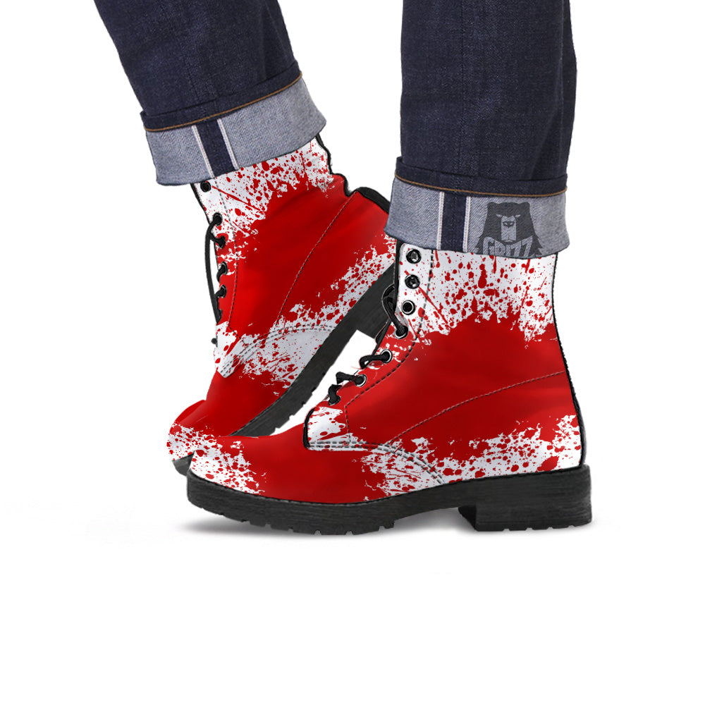 Splashed Blood Print Leather Boots-grizzshop