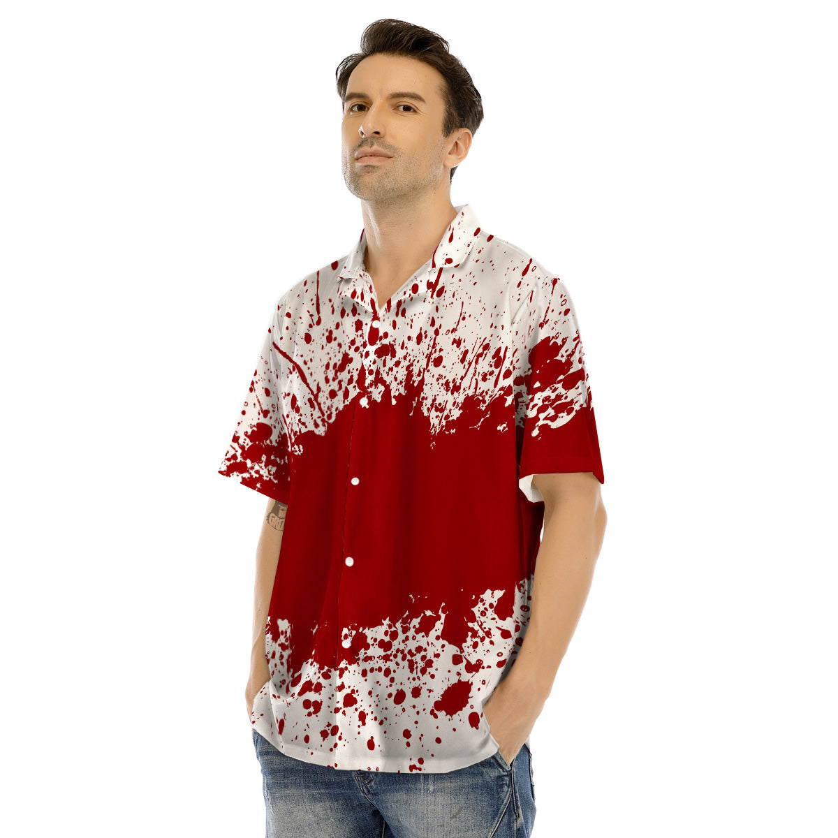 Splashed Blood Print Men's Hawaiian Shirt-grizzshop
