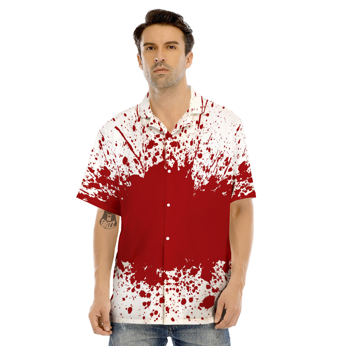 Splashed Blood Print Men's Hawaiian Shirt-grizzshop