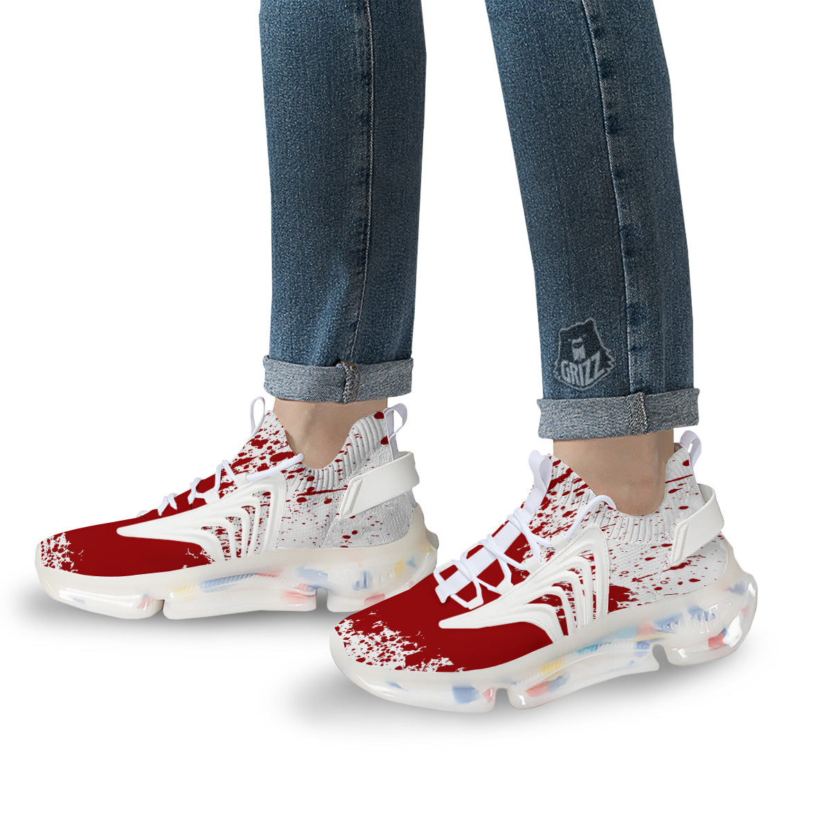 Splashed Blood Print White Gym Shoes-grizzshop