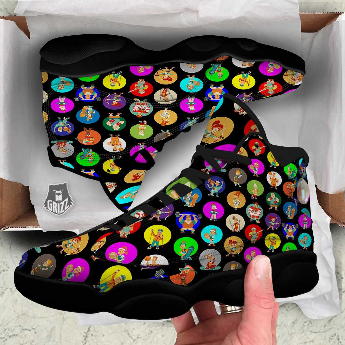 Sport Colorful Print Pattern Black Basketball Shoes-grizzshop