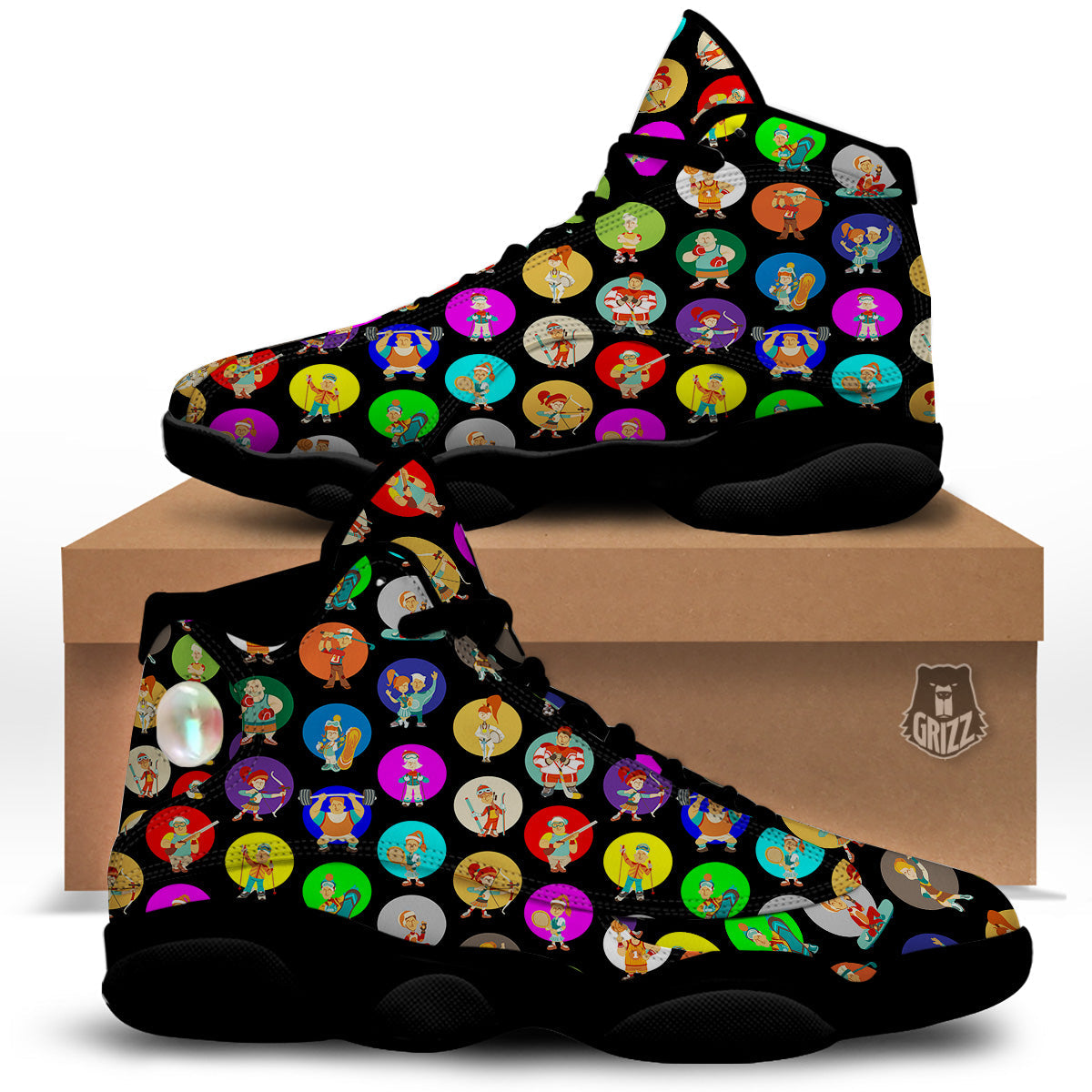 Sport Colorful Print Pattern Black Basketball Shoes-grizzshop