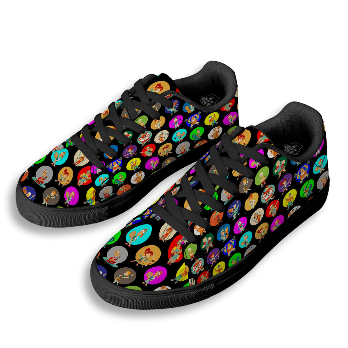 Sport Colorful Print Pattern Black Low Top Sneakers-grizzshop