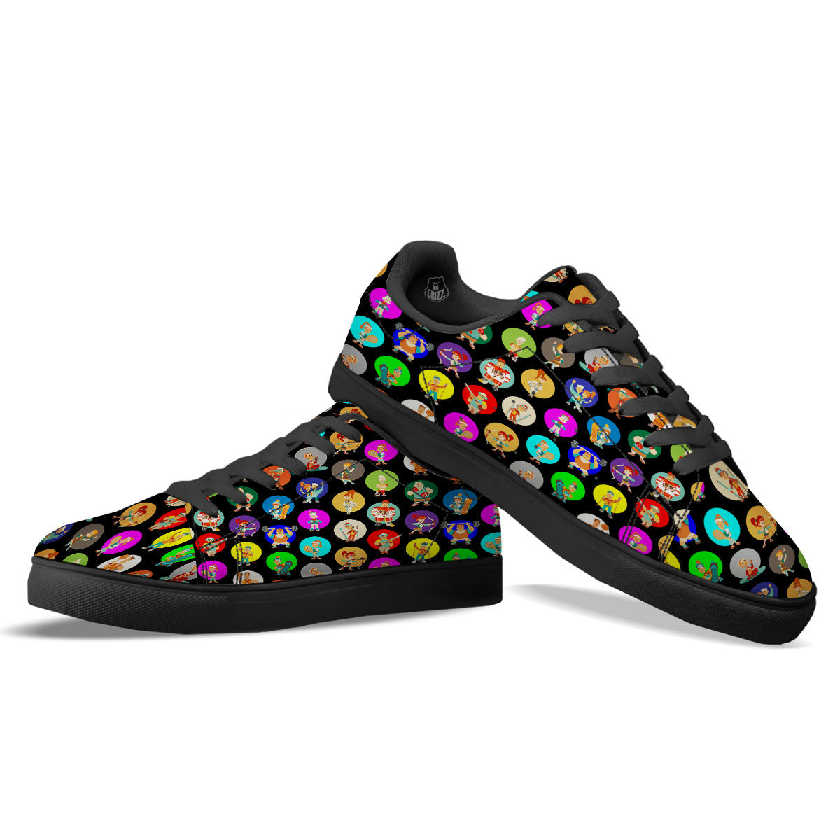 Sport Colorful Print Pattern Black Low Top Sneakers-grizzshop