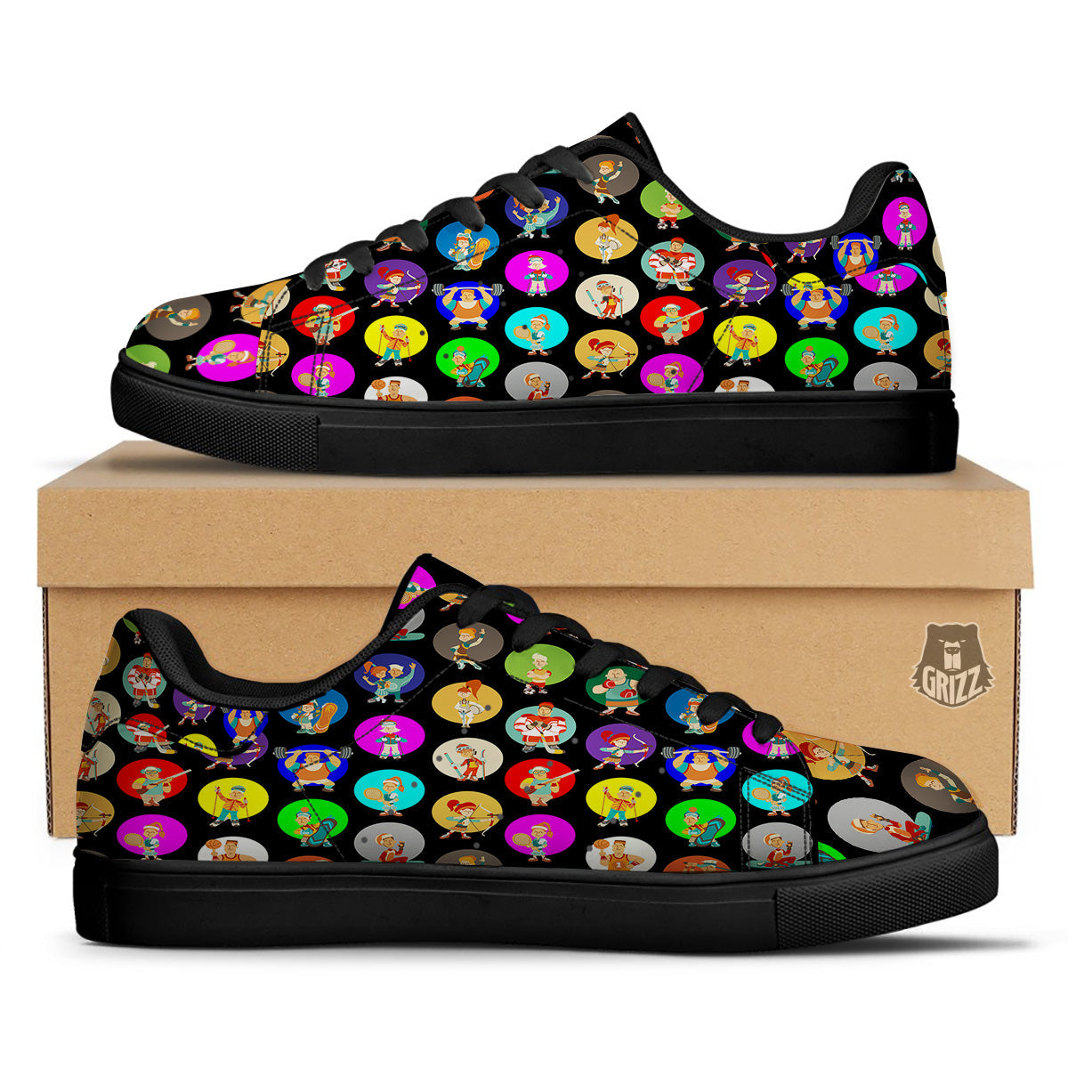 Sport Colorful Print Pattern Black Low Top Sneakers-grizzshop
