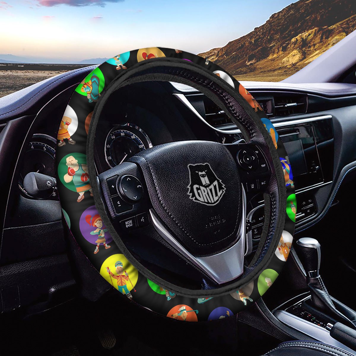 Sport Colorful Print Pattern Car Steering Wheel Cover-grizzshop