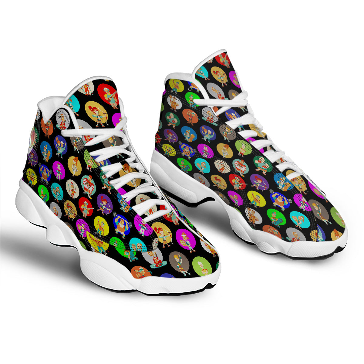 Sport Colorful Print Pattern White Basketball Shoes-grizzshop