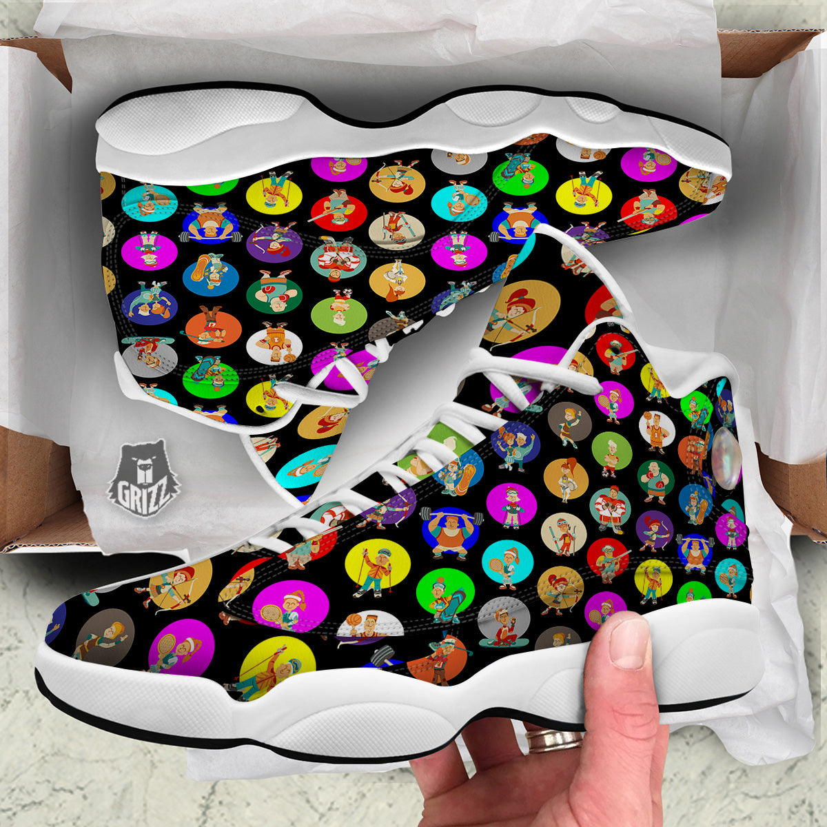 Sport Colorful Print Pattern White Basketball Shoes-grizzshop