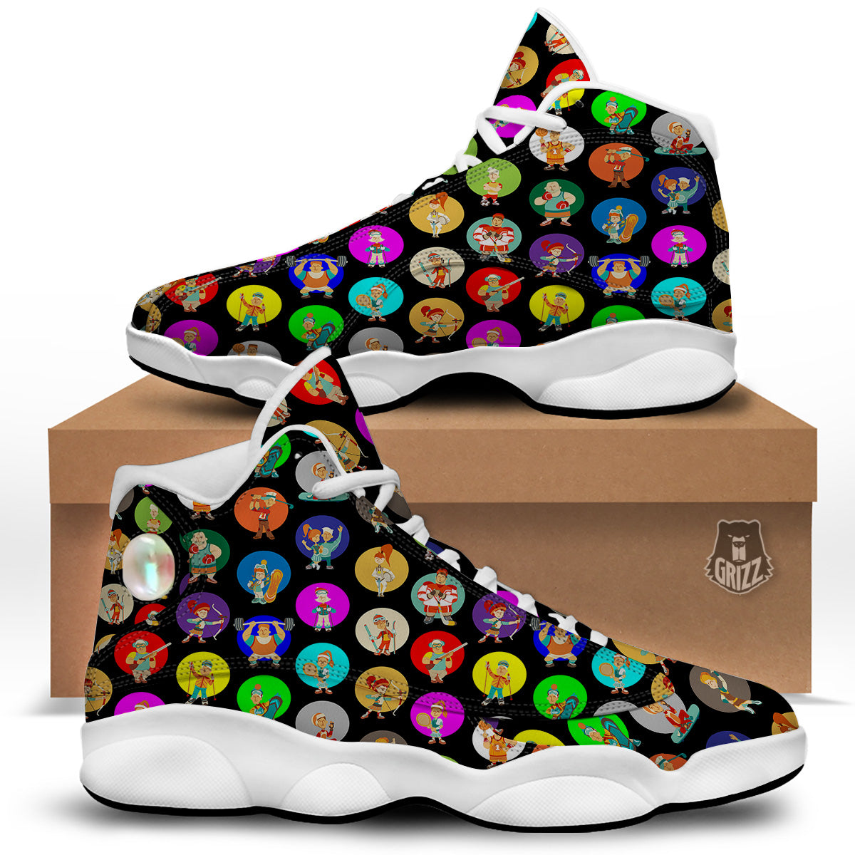 Sport Colorful Print Pattern White Basketball Shoes-grizzshop