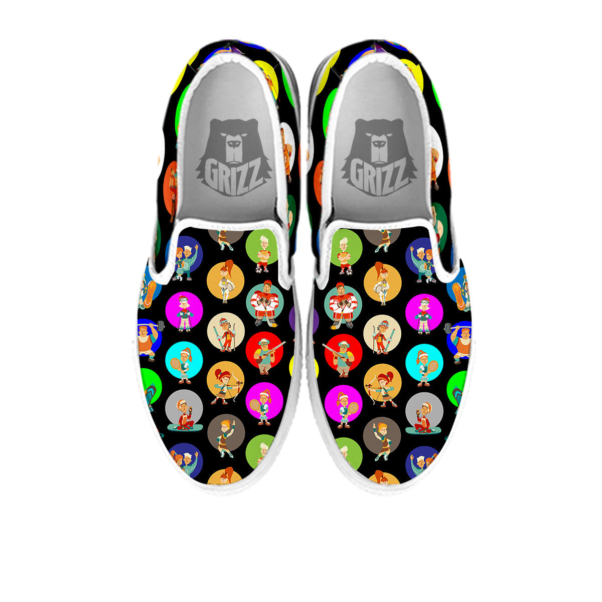 Sport Colorful Print Pattern White Slip On Shoes-grizzshop