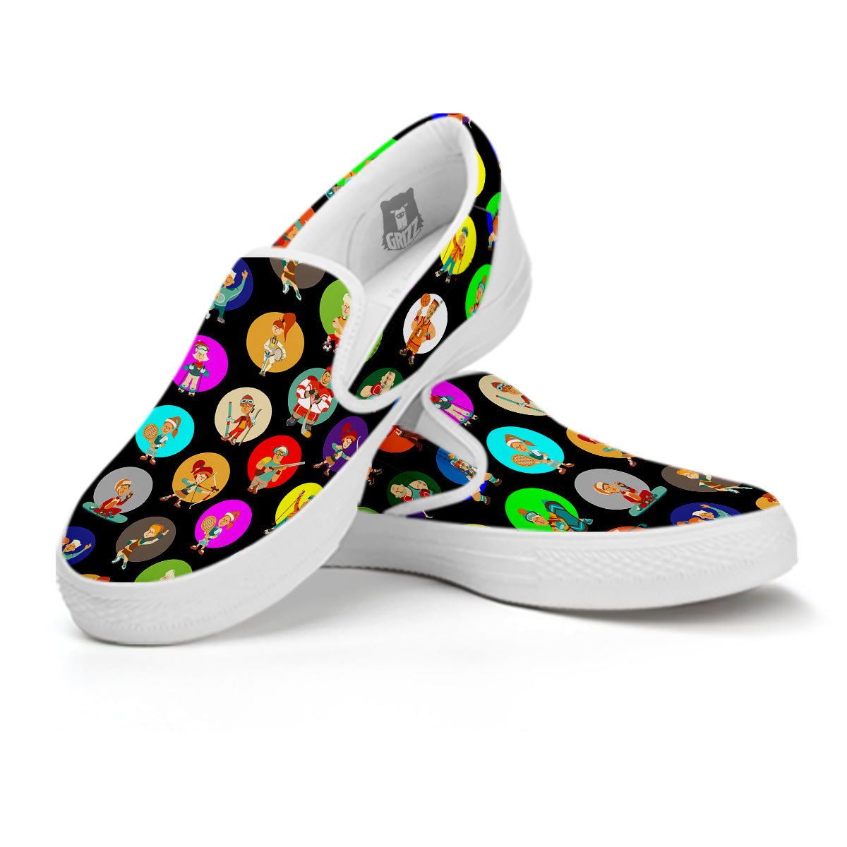 Sport Colorful Print Pattern White Slip On Shoes-grizzshop