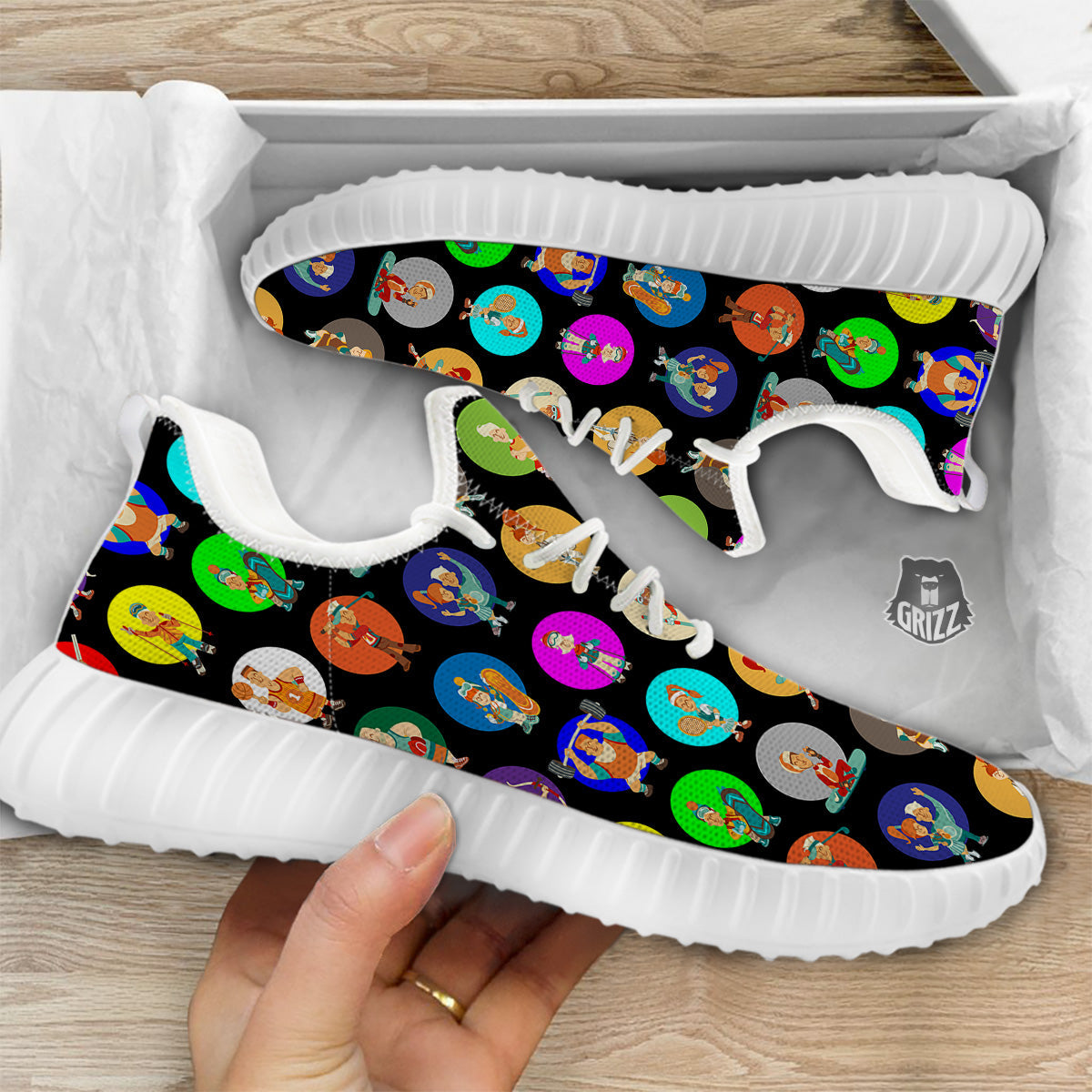 Sport Colorful Print Pattern White Walking Shoes-grizzshop