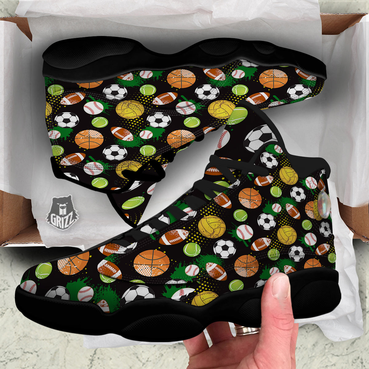 Sport Equipment Print Pattern Black Basketball Shoes-grizzshop
