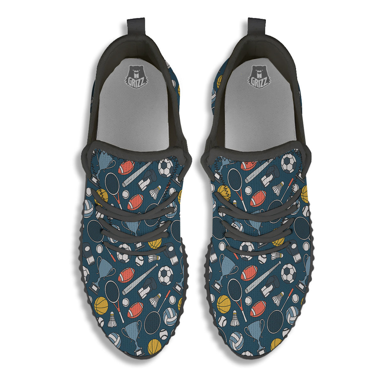 Sport Lacrosse Print Pattern Black Walking Shoes-grizzshop