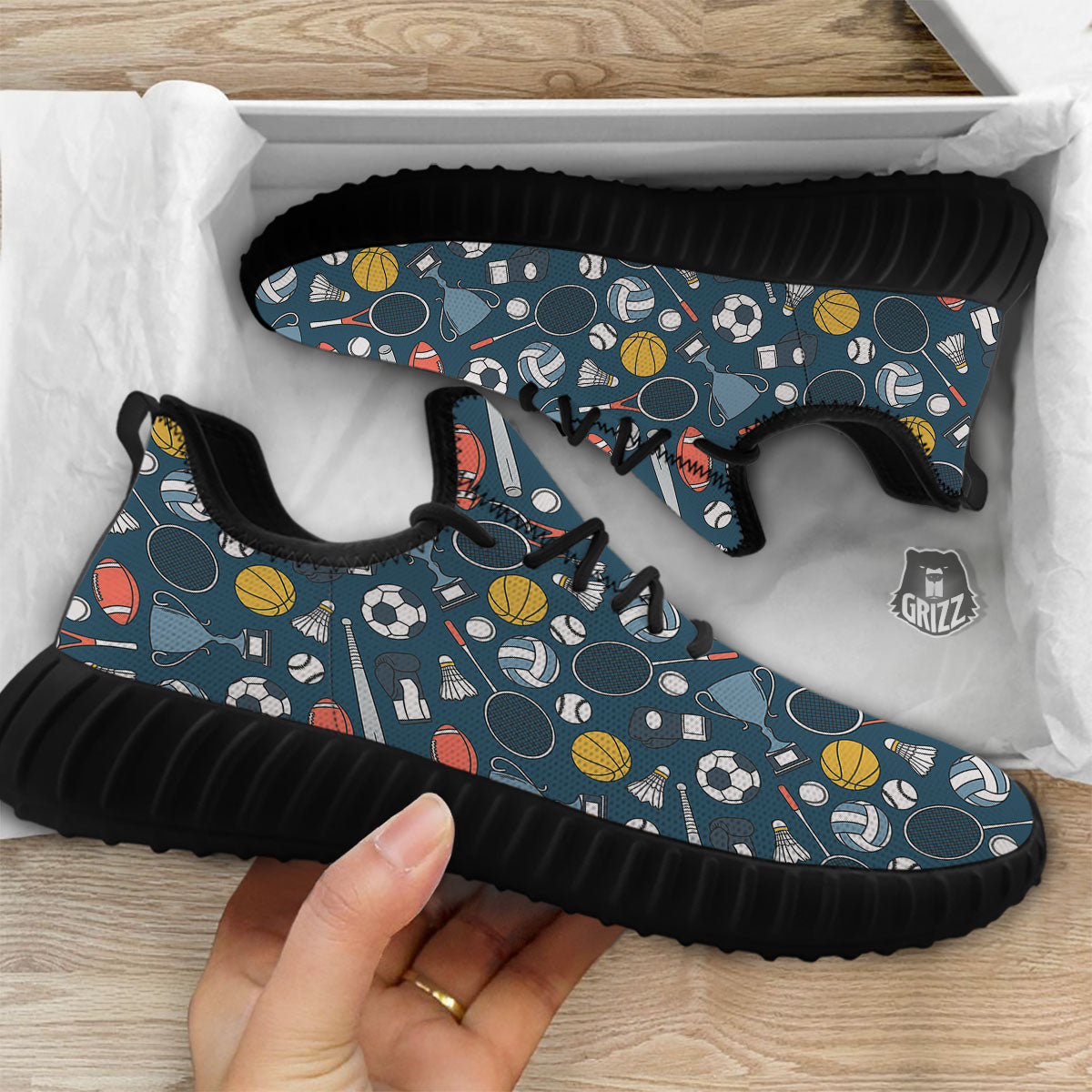 Sport Lacrosse Print Pattern Black Walking Shoes-grizzshop