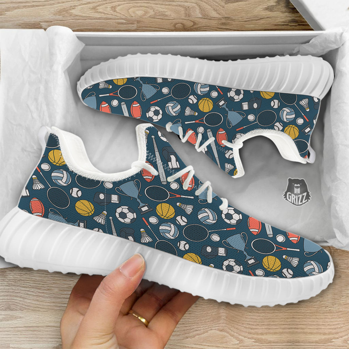 Sport Lacrosse Print Pattern White Walking Shoes-grizzshop