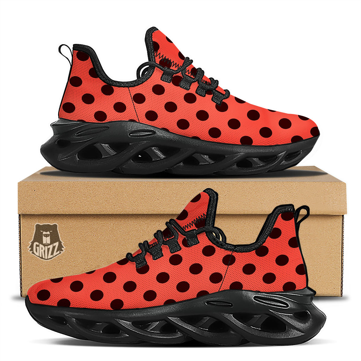 Spots Ladybug Print Pattern Black Running Shoes-grizzshop