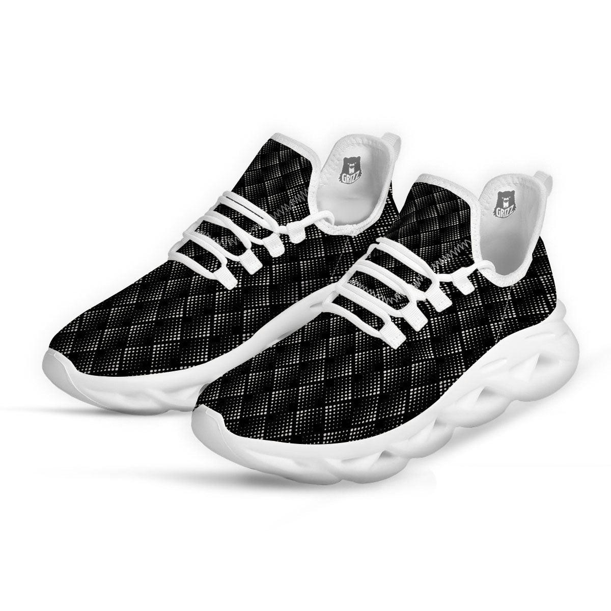 Square Dot Geometric Print Pattern White Running Shoes-grizzshop