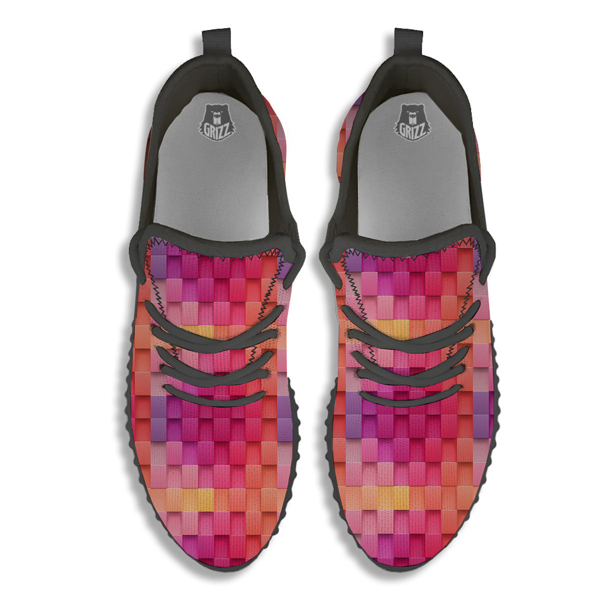 Square Tile 3D Colorful Print Pattern Black Walking Shoes-grizzshop