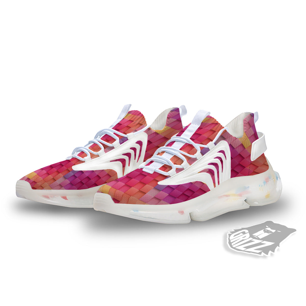 Square Tile 3D Colorful Print Pattern White Gym Shoes-grizzshop