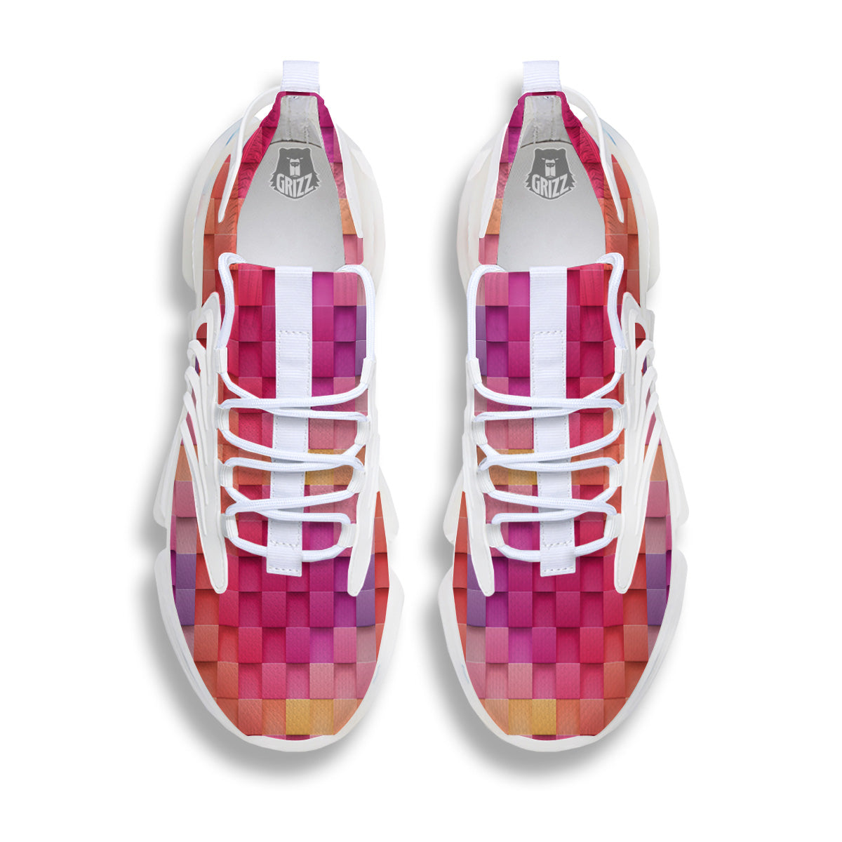 Square Tile 3D Colorful Print Pattern White Gym Shoes-grizzshop